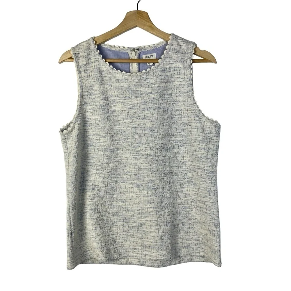 J. Crew Ivory & Blue Textured Scallop Trim Sleeveless Blouse‎ M